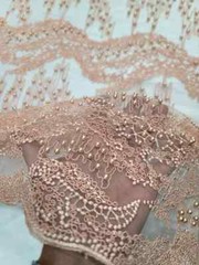 Luxury Hand-Embroidered Peach Lace Fabric by the Yard – Beaded Mesh Lace