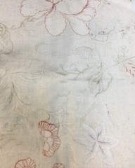 Waverly Montague Fabric Remnant Beige Red Blue Green Made In USA Vintage