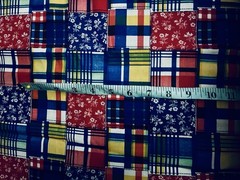 VTG ‘70’s Colorful Faux Ditsy & Plaid Patchwork 3 ” SQ Cheater Quilt BTFQ