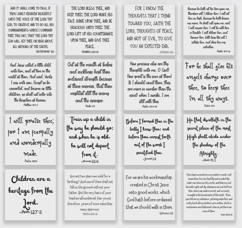 16 Precut Baby-themed Bible Verse 3-1/2 Inch Quilt Squares
