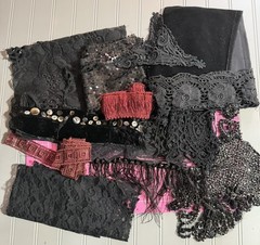 Remnant / Salvaged Vintage Material & Ephemera Pack. Black, Velvet, Sparkle Mix