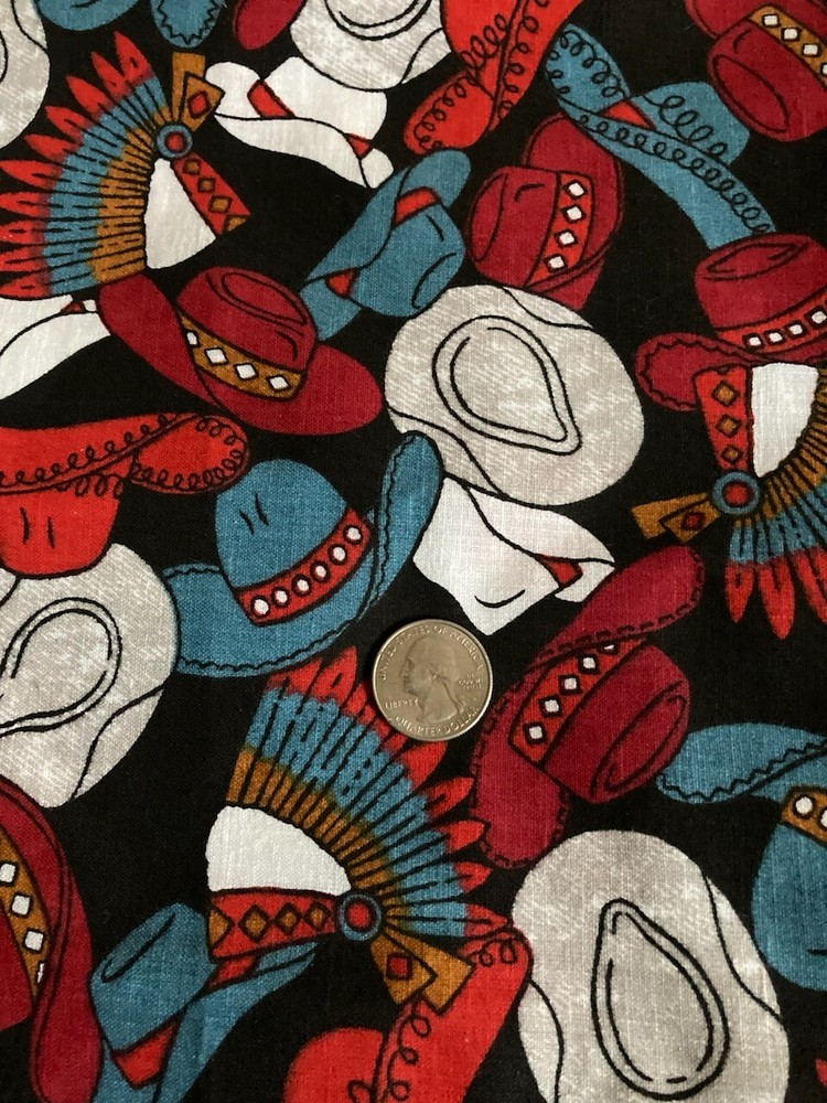 Vintage Wamsutta OTC Material 45″ x 108″ Native American Indians & Cowboys