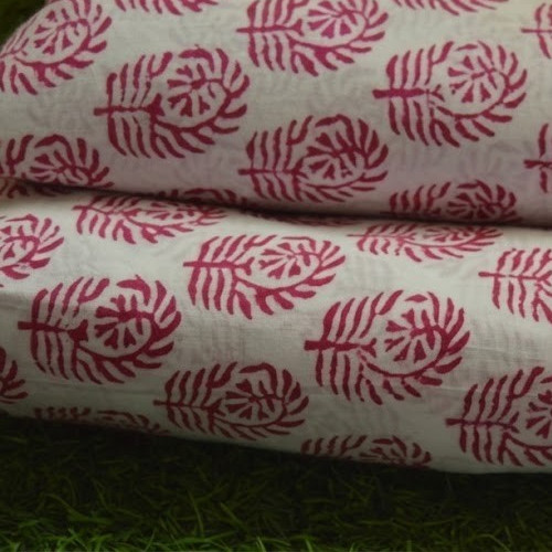 White & Pink Hand Block 10 Yard Fabric 100%Cotton NO TARRIF CHARGES 100%✅ KK16