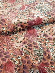 VINTAGE Peacock Feathers Upholstery Fabric VELVETEEN? UNSURE 1980’s 36″ X 58″