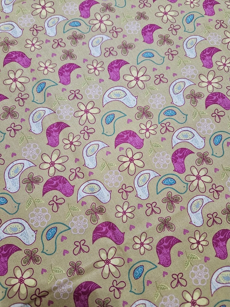 DESTASH Birds Flowers Butterflies Cotton Fabric Multicolor 2 yd x 44″