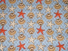 BTY SEASHELLS & STARFISH on Blue Print 100% Cotton Quilt Crafting Fabric by YARD
