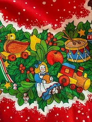 2.25 yds x 36” American Greetings Christmas Red Border Fabric Music Toys