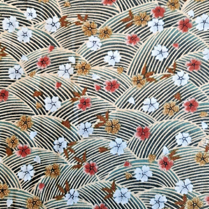 2 YDS Michael Miller Cotton Fabric Asian Blossoms C975 Tiny Floral Waves