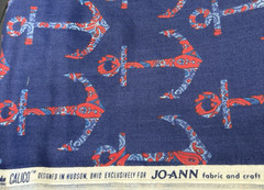 JoAnns Fabric Cotton 2 Yards by WOF 44″ Blue and Red Anchor
