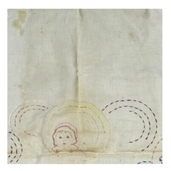 Vintage Hand Embroidered Baby Doll Child Faces & Printed Fabric 56.5 x 33.5 SEE