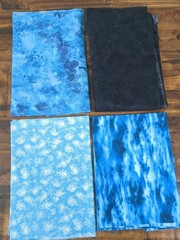 Lot of Blue Fabric, abstract, 4 pieces 10.7oz
