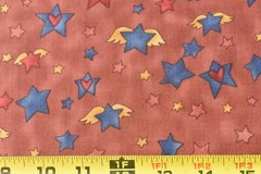By 1/2 Yd, Stars with Wings & Hearts on Marbled-Rust Cotton, SSI, Kogut, P9304