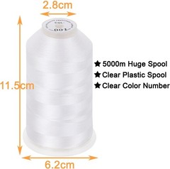 New brothread – Single Huge Spool 5000M Each Polyester Embroidery White-001