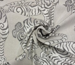 DE LEO TEXTILE AKBAR FROST GRAY VELVET TIGER DRAGON HIGH END FABRIC BY YARD 54″W