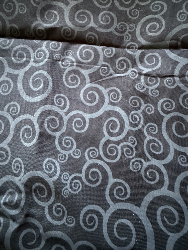 Gray & Black Swirls Scroll Pattern Fabric with Light Gray Swirl Design