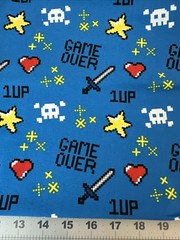 GAMING PRINT FABRIC “GAME OVER” COTTON, 41″ X 35″L, SEWING QUILTING CRAFTS