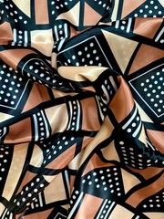 African Print, Satin Fabric – Black, Brown “Soro Soke”, Per Yard or Wholesale