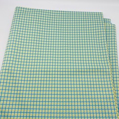 Vintage Small Check Blue Yellow White Print Fabric 62″ x 86″
