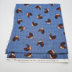 Cranston Print Works Chickens Blue Cotton Fabric 19 x 44 Inch Piece New Unwashed