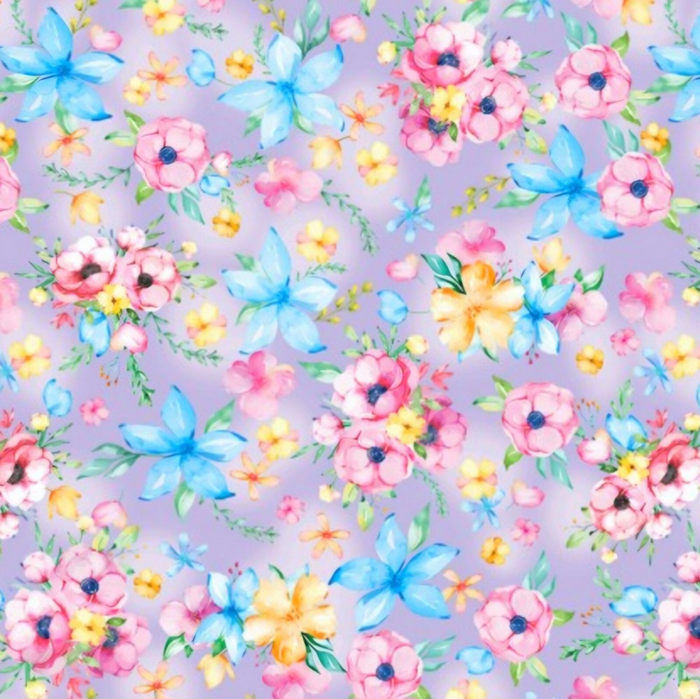 Benartex Cottontail Farms Spring Flowers on Lavender Cotton Fabric by the Yard