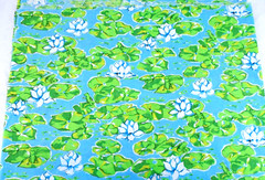 Lily Pads Green Frogs White Flowers Light Turquoise Cotton Fabric 44 x 132″