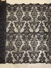 Vivian BLACK Polyester Embroidery with Sequins on Mesh Lace Fabric by the Yard