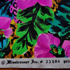 Vintage 80s Swimwear Lycra Fabric Neon Tropical Pink Missbrenner 66 x 57 Precut