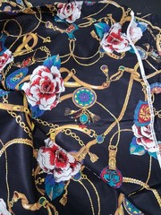 VINTAGE Black Gold Chain Baroque Floral Cranston Cotton Fabric 5 YDS 44″ Wide