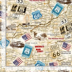 Route 66 Travel Vacation Fabric – By The Yard – Cotton Timeless Treasures CD3060