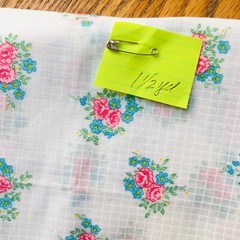 White Check Prink Floral Vintage Cotton Fabric 1.5 Yard