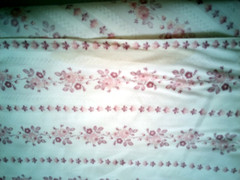 Vintage Pink Maroon Ivory Floral Stripes Cotton Fabric 45″ x 2 Yards Flaw**Read