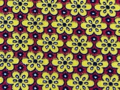 2+yds Tiny Yellow 6 Petal Flowers on Red Cotton Fabric Calico Style Rows 44″