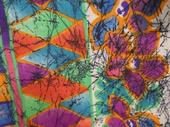 Vintage 90s Fabric Pastel Colorful Geometric Flowers Squiggles Cotton? K1