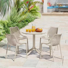 Frond&Form Modern Outdoor Patio Poly Plastic 31.5″ round Dining Table in Sand