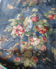 Richloom Platinum Collection Blue Stripe Floral Birds Fabric 6+ Yds NEW Charming
