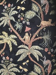 Vintage Jungle Print Velvet Tapestry Fabric Monkeys Leopard Remnants