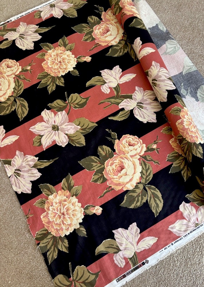 Jay Yang Floral & Stripe Fabric on Roll Approx. 190″ x 56″ – Large