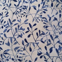 White Fabric Blue Leaf Flowers Plants Cotton Blend 2-2/3 yds x 52” Quilting