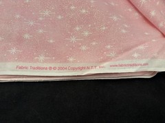 Vtg Glittery Pink White MCM Stars Sewing Fabric 22.5” x 140” Christmas