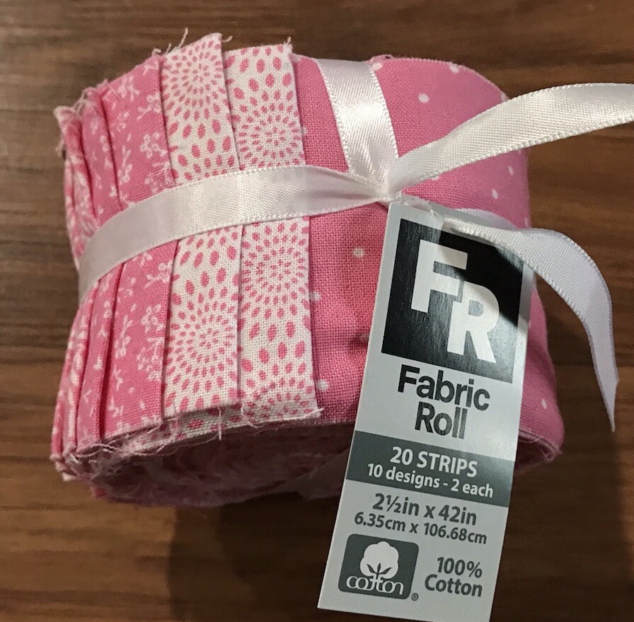 Jelly Roll Pink 2 1/2” X 42” 20 Strips 10 Designs 100% Cotton