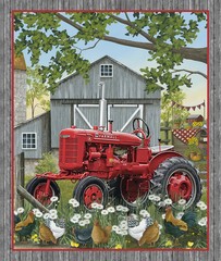 Benartex Fabrics Sykel Farmall Plank Green Red Farm Tractor Scenic BTY