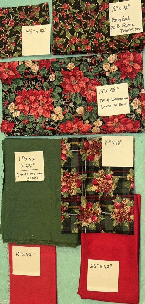Assorted Lot Christmas Poinsettia Print & Solid Fabric Material 6 Diff Fabrics
