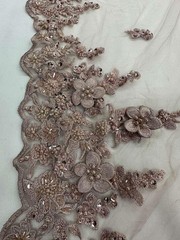 3D Floral Lace Fabric Light Mauve Beaded Embroidered Bridal Wedding Lace