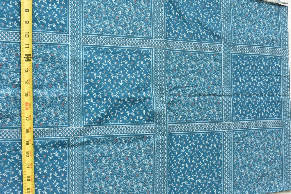 By 1/2 Yd, Vintage, Pink & Cream Calico-Blocks on Blue, Concord, Kessler, V135