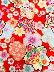 Japanese Cotton Fabric Sakura-Inspired Floral Pattern Red Traditional Design 1m