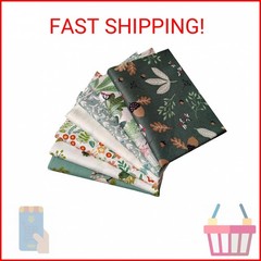 Qililandiy 7 Pcs Green Floral Fat Quarters Fabric Bundles Quilting Fabric Bundle