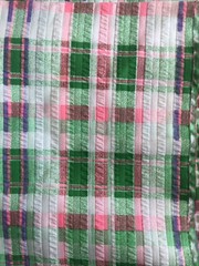 Vintage Seersucker Fabric 3 Yards Pink Green Plaid Check 45 Inch Wide