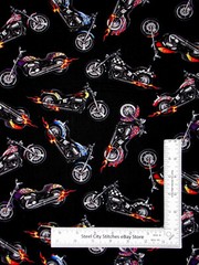 Motorcycle Fabric Flames Bikes In Motion Cotton 281 Elizabeths Studio By Yard
