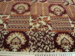 1 of 8 yds Fancy CUT VELVET Fabric Red Upholstery Cranberry Gold 58″ x 36″ BTY