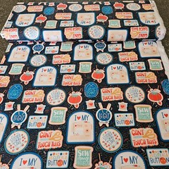 Stitched With Love BTY Loni Harris P&B Textiles Faux Patch Sayings on Navy